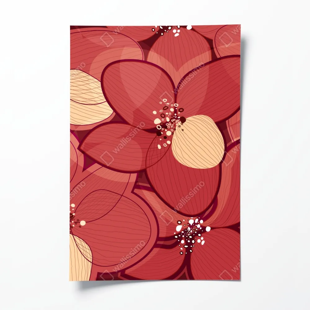 Poster rotes blumenmuster mit beigen mittelpunkten – Wallnifity® Poster rotes blumenmuster mit beigen mittelpunkten – Wallnifity®