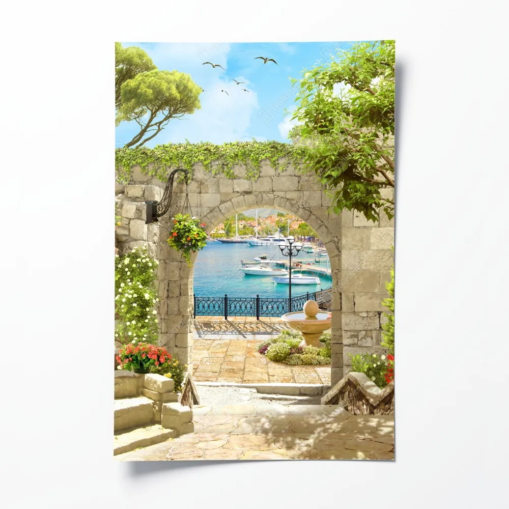 Poster mediterraner blick durch eine arkade – Wallnifity® Poster mediterraner blick durch eine arkade – Wallnifity®